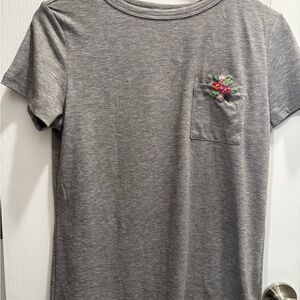 Gray T-Shirt with Floral Embroidery